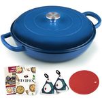 Overmont Cast Iron Braiser Enameled Cookware with Cookbook & Lid - 3.2 Quart Dutch Oven Pot with Enamel Coating for Braising, Stews, Roasting, Bread Baking