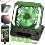 20000mAh Portable Fan Rechargeable with Solar Panel 2-in-1, 3 Speeds Cordless Battery Powered Fan with Led Lantern,Timer, Quiet USB-C Table Fan for Travel Tent Hurricane Office Home Bedroom(Green)