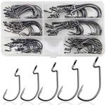 Bass Fishing Hook Kit Worm Offset Hooks, 120pcs 3X Strong Wide Gap Hook Offset Fishing Jig Hook High Carbon Steel for Fresh/Saltwater, Size 1#-5/0