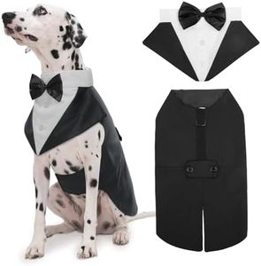Kuoser Dog Tuxedo Dog Suit and Bandana Set, Dogs Tuxedo Wedding Party Suit, Doggy Prince Bow Tie Shirt Formal Pet Wedding Attire for Large Medium and Small Dogs Golden Retriever Samo Bulldogs