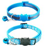 Qinao 2Pack Cat Collars Quick Release Reflective Kitten Collar with Bell & Safety Release (SkyBlue) 19-32cm