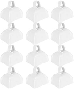 Cow Bells Noise Makers for Sporting Events: 12 Pcs Small White Cowbells with Handle Loud Bells Bulk - Metal Cheering Bell Hand Percussion for Football Games Graduation Weddings - White