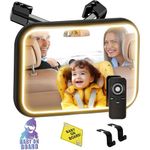 SHEGZHUC Mirror Car Baby Rear Seat with Light 360° with Remote Control Car Mirror Baby Back Seat with Metal Clip Baby First Equipment Newborn + 2 Baby on Board Stickers & 2 Car Headrest Hooks