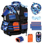 Lehoo Castle Kids Tactical Vest Kit for Nerf Guns N-Strike Elite Series, Nerf Vest for Boys Girls with 30 Refill Darts, Dart Pouch,Tactical Mask, Reload Clips(Blue)