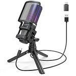 zealsound USB Microphone, RGB Gaming Microphone for PC Mac Phone, PS4&5, Cardioid Condenser Mic w/USB-C adapter,Quick Mute,Tripod Stand,Pop Filter for Streaming Discord Podcasts Twitch YouTube,A68