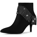 Allegra K Women's Pointed Toe Fringe Stiletto Heel Ankle Boots Black 9 UK/Label Size 11 US