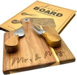 Mr & Mrs Gift Small Acacia Wood cheese board For charcuterie. Laser Engraved Present In a book like box for newlywed couples.(Rectangle)