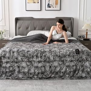 WOOMER [5 Year Warranty] Heated Blanket Full Size Electric Blanket 77"x 84", Soft Faux Fur Fast Heating Blanket, 10 Heating Levels & 0.5-12H Auto Off, Over-Heat Protection