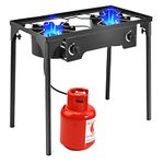 Giantex Outdoor 2 Burner Stove High Pressure Camping Picnic Burner Stand 150,000 BTU with 0-20 PSI Adjustable Regulator Portable Double Burner Stove, Black