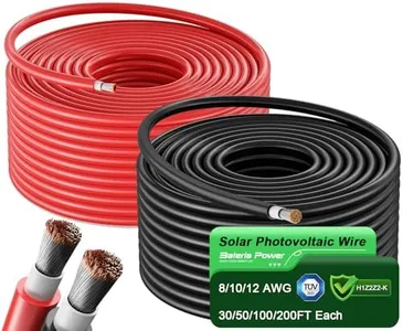 Bateria Power Solar Panel Wire 50Ft Black and 50Ft Red Kit, 10AWG (6mm²) Solar Panel Extension Cable PV Tinned Copper Wire for Outdoor Home Off-Grid Photovoltaic Systems Automotive RV Boat Marine