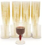 LATERN 50Pcs Gold Glitter Wine Glasses, 170ml Plastic Wine Tasting Glasses Reusable Stemmed Party Wine Cups Dessert Cups for Whiskey Champagne Beer Pudding Mousse Party (12 x 6.5cm)