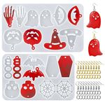 82pcs Halloween Earring Resin Molds, 10 Styles Resin Earring Molds with Earring Hook Silicone Resin Jewelry Molds Kit for DIY Earrings Keychain Jewelry Crafts Making