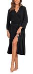 Lovasy Dressing Gowns for Women UK Long Women's Robe Soft Ladies Kimono Dressing Gowns Lightweight Knit Bath Robes for Women Loungewear Nightwear with Pocket for All Seasons,Black,XXL