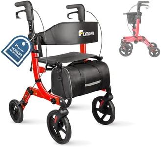 Lightweight Rollator Walker All-Terrain Foldable with seat and Adjustable Height backrest, 300 lbs Capacity, 10" Front & 8" Rear Wheels for Seniors, Adults, bariatric, Includes Cane Holders