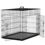 Nobleza Dog Cage Crate, 30in Folding Metal Medium Dog Crate Cage with 2 Doors, Durable Pet Dog Car Crate with Carrier Handle & Chew Resistant Plastic Base Tray for Medium Size Pet Training, Black