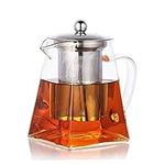 PluieSoleil Square Glass Teapot with Infuser, 700 ml Borosilicate Tea Pot for Loose Tea, Clear Leaf Teapot with Strainer for Microwavable and Stovetop Safe