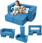 GarveeHome Kids Play Couch, 3Pcs Modular Kids Couch Toddler Couch for Playroom Bedroom Furniture, Convertible Foam Kids Play Sofa with Removable Cover, Lake Blue