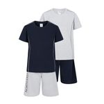 Boys 2 Pack Short Pyjamas Nightwear PJ Sets Twin Pack 9 to 16 Years (Gry/NVY 13/14)