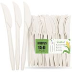 Gezond Compostable Knives 150 Count White Heavy-duty Knives 7.1 Inch Disposable Cutlery Set Biodegradable Utensils for Party Supply