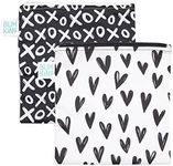 Bumkins Sandwich Bag/Snack Bag, Reusable Fabric, Washable, Food Safe, BPA Free, 7x7 - Hearts & XOXO (Pack of 2)