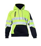 Hi Vis 3 Zips Hoodie High Visibility Reflective Tape Band Work Fleece Safety Hooded Top Phone & ID Pockets Pullover Hood SweatShirts Jacket Warm Security Plus Sizes Small - 5XL (3XL, Yellow Pullover)