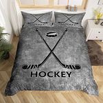 Castle Fairy Ice Hockey Duvet Cover Twin Size,Vintage Gray Tie Dye Bedding Set 2pcs for Kids Boys Men Room Decor,Winter Ball Sports Game Comforter Cover Black Hockey Punk Quilt Cover,1 Pillowcase