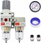 RIH Air Dryer System -1/4" NPT Double Air Filters-5 Micron Particulate Filter& Air Pressure Regulator - Gauge(0-150 psi), Semi-Auto Drain, Poly Bowl,Bracket - 3 in 1 Two Unit (1/4" NPT)