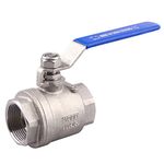 DERNORD Full Port Ball Valve Stainless Steel 304 Heavy Duty for Water, Oil, and Gas with Blue Locking Handles (1-1/4" NPT)