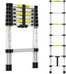 Glowsol 6.6FT Aluminum Telescoping Ladder, Folding Ladder Collapsible Ladder with Non-Slip Feet, Portable Multi-Purpose Extension Ladder for Home, RV, Loft, Outdoor Work