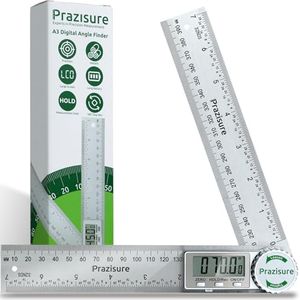 Prazisure Digital Angle Finder, 200mm Stainless Steel Protractor - Professional Angle Measuring Tool for Woodworking, Construction and DIY (Includes 2 Batteries)