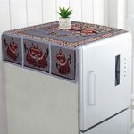 Kuber Industries Fridge Top Cover | Cotton Refrigerator Top Cover | Peacock Print with 6 Utility Pockets | Refrigerator Dust Proof Cover | Grey