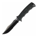 SOG SEAL Pup Elite Fixed Blade E37T-K - Black TiNi 4.85" AUS-8 Partially Serrated Blade, GRN Handle, Hard Molded Nylon Sheath