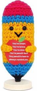 School Gifts Positive Crochet Pencil: Cute Funny Pencil with Inspirational Support Card & Base, Teacher Gifts for Students Friend Sister Classmate Birthday Graduation First Day of School Decorations