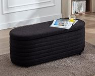 DM Furniture Storage Ottoman Bench Upholstered Fabric Storage Bench End of Bed Stool with Safety Hinge for Bedroom, Living Room, Entryway (45.5-inch, Black)