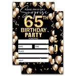 65th Birthday Invitation - Black And Gold Birthday Invite - Birthday Invite Ideas For Adult Woman and Man - 20 Fill-in Invitation Cards With 20 Envelopes -TH012