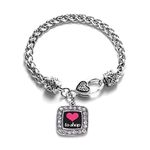 Inspired Silver - Love to Shop Braided Bracelet for Women - Silver Square Charm Bracelet with Cubic Zirconia Jewelry