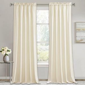 RYB HOME Ivory Velvet Curtains 120 inch, 2 Pcs