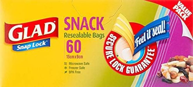 Glad Snaplock Resealable Mini Snack Bags, BPA Free, Microwave & Freezer Safe, 60 Count