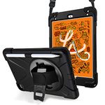 ProCase iPad Mini 5 / Mini 4 Case, 360 Degree Rotatable Kickstand Cover with Adjustable Hand Strap Shoulder Belt, 3 in 1 Heavy Duty Shockproof Rugged Protective Case for iPad Mini 5th Gen 2019 -Black