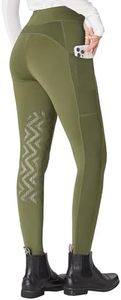 FitsT4 Sports Women's Horse Riding Pants Knee-Patch Riding Tights Ventilated Mesh Equestrian Breeches Horseback Schooling Tights with Pockets Green 2XL