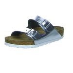 Birkenstock Womens Arizona Soft Footbed Slide Sandal Metallic Silver Size 38 N EU (7-7.5 N US Women)