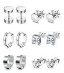 Jstyle 6 Pairs Stainless Steel CZ Stud Earrings for Women Mens Huggie Hoop Earrings Ear Piercing, Stainless Steel Cubic Zirconia, Cubic Zirconia