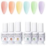 Gellen Jelly Gel Nail Polish Kit - Pastel Jelly Gel Polish Kit 6 Colors, Spring Nail Gel Polish Sheer Gel Nail Polish Colors 8ml