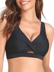 RELLECIGA Women's Black V Neck Bikini Top Criss Cross Cutout Bathing Suits Size Small