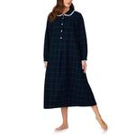 Lanz of Salzburg Sleepwear for Women Classic Peterpan Long Sleeve Soft Flannel Pajama Nightgown, Black Watch Plaid, Medium