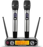 UHF Wireless Microphone System with Dual Metal Handheld Mics – 260ft Range, Professional Cordless Dynamic Mic Set for Home Karaoke, Church, DJ, Party, Wedding, Meeting, KTV, PA System (Silver)