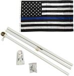 4Less 6 Ft WHITE Flag Pole Gold Ball Kit + 3x5 Ft Police Flag - Thin Blue Line USA