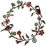 HZBAKLO Bird Wall Art Decor, 11.8 Inch Metal Chickadees Flowers Wreath Wall Art, Birds Garland Metal Hanging Decor for Home Garden, Fence, Yard, Outdoor Wall Decoration