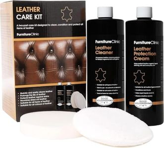 Furniture Clinic Large Leather Care Kit | Leather Cleaner + Conditioning Protection Cream for Furniture | Two 17oz Bottles + 1 Sponge & 1 Cloth | Restore Leather Couches, Car Seats, Jackets, & Boots