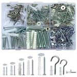 Jaset Innovations Multipurpose DIY Home Maintenance Kit – Assorted Wall Rawl Plugs/Gitti, Zinc Plated Chipboard Screw, Washers and Hooks with Storage Box - 580 pcs